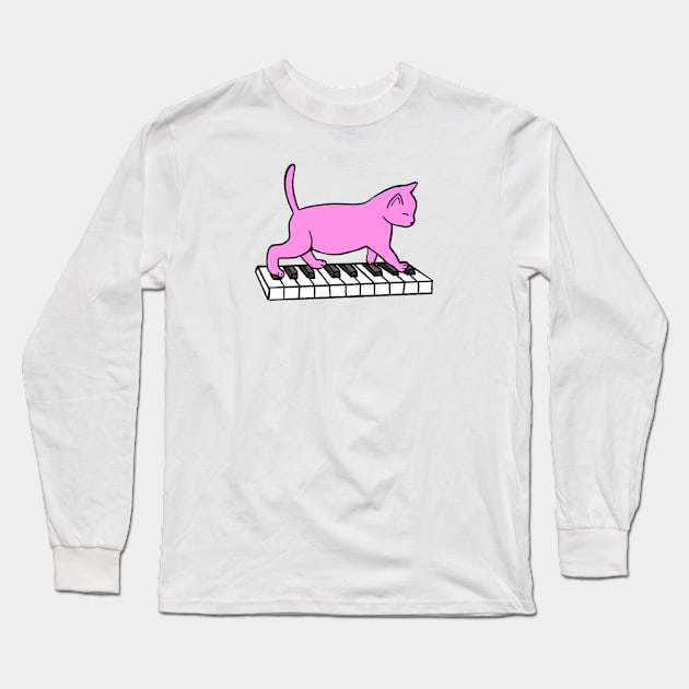 Cat Playing Piano Long Sleeve T-Shirt by Kelly Louise Art